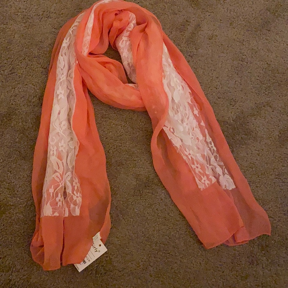 Pink scarf with white lace